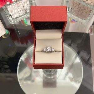 Rhodium Plated Sterling Sliver Princess Cut Cubic Zirconia CZ 3- Stone Ring